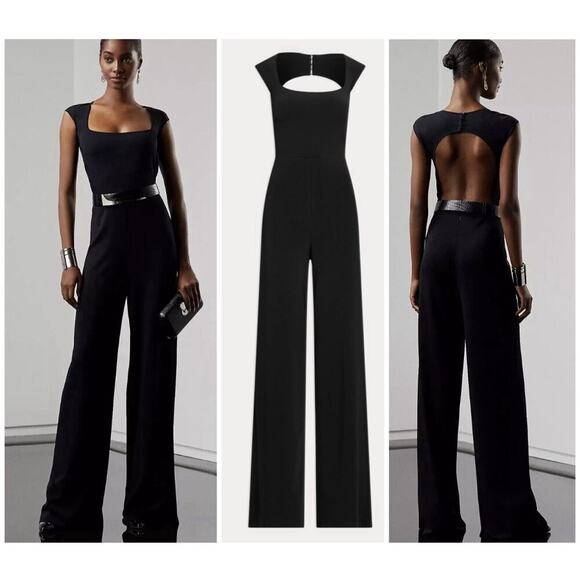 Ralph Lauren Purple Label Black Jumpsuit Cap Sleeve Sweater Wide Leg S 4 6 $2490 - Picture 1 of 13
